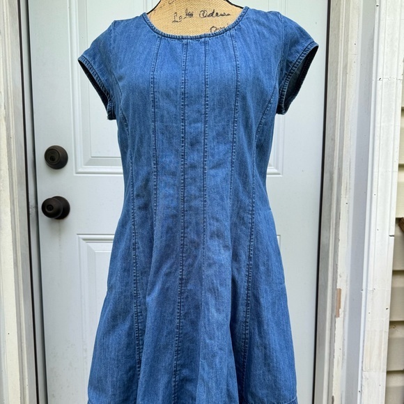 eshakti Dresses & Skirts - eShakti Denim Dress Blue Fit Flare Cotton Zip Back No Size Tag